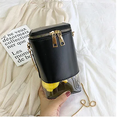 Модная прозрачная сумка-мешок из утиного пуха, женская сумка-мессенджер на плечо, повседневная индивидуальная цилиндрическая сумка на плечо, прозрачный кошелек - Color: Black-duck