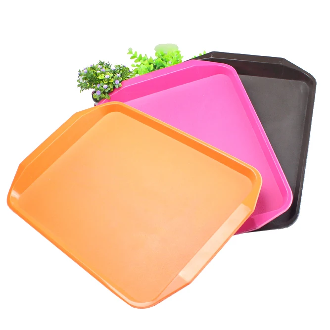 Cheap thicker plastic cafeteria tray rectangular skid snack hotel Plate