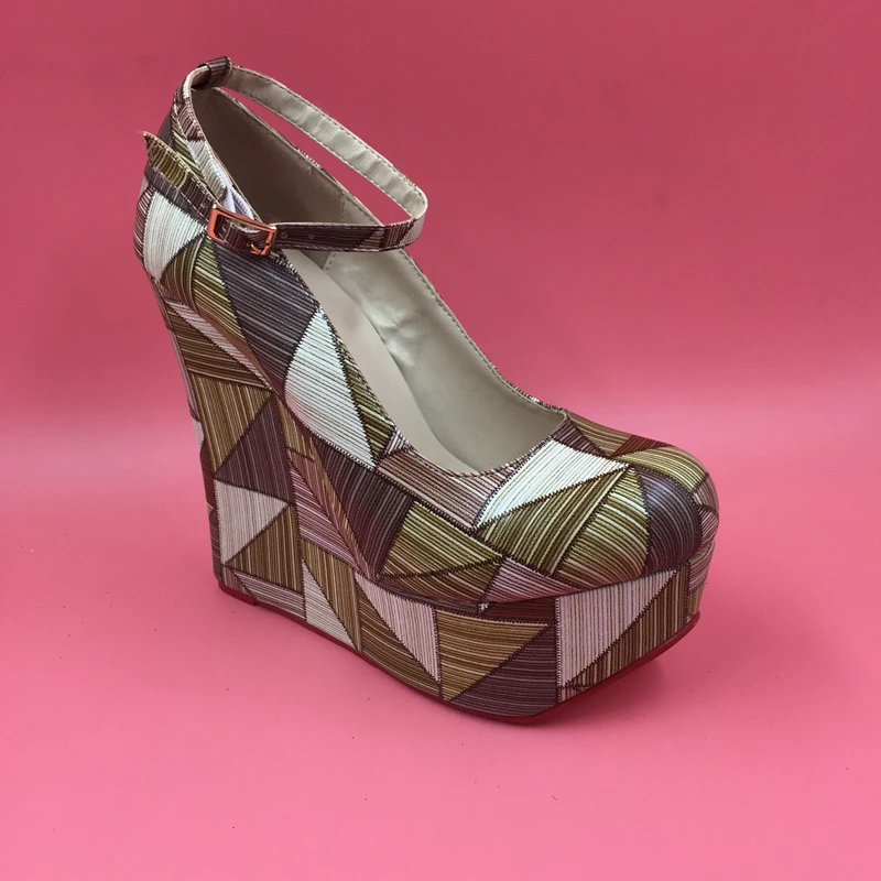 

Thick Platform Wedge High Heel Pumps Round Toe Ankle Strap Comfortable Ladies Pump Shoes Mix Color Size 8 Wedges Heels 2016