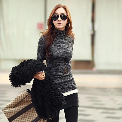 VIEUNSTA Women Turtleneck Striped Printed Drawstring