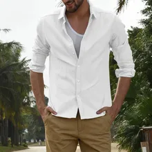 Мужская рубашка из чистого льна с длинными рукавами, Мужская брендовая одежда, мужская рубашка, M-3XL, 3 цвета, однотонные белые, черные рубашки, мужские рубашки