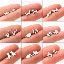 Meerdere 2018 Mode Minimalistische Gouden en Zilveren Rvs Animal Leuke Stud Oorbellen Anjers Jewlery voor Vrouwen Geschenken(China)