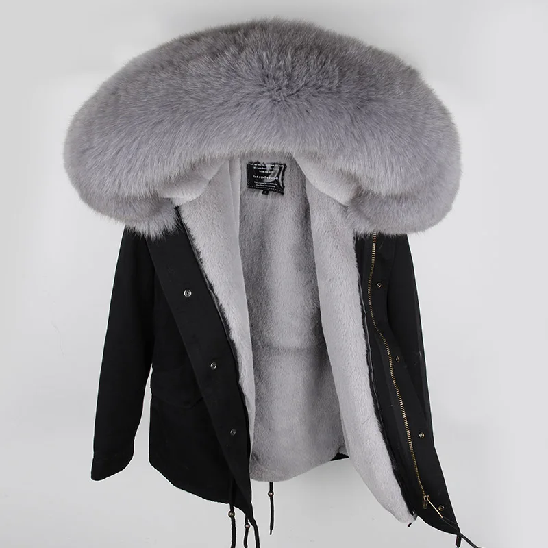 МАО МАО KONG Реального Ракун Меховой Воротник зимние меховые пальто женщины камуфляж черный парки и хлопок подкладка из искусственного меха пальто куртки - Цвет: 33