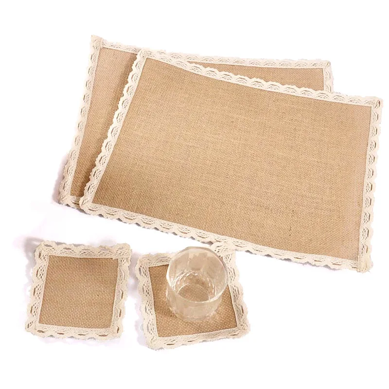 

Jute Hessian Burlap Linen Lace Cutlery Holder Coaster Table Mat Vintage Rustic Birthday Wedding Party Christmas Decorations