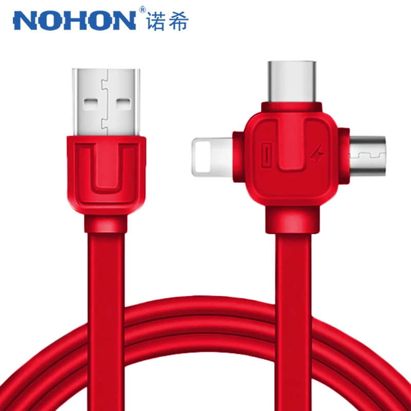 

NOHON TPE Universal 3 in 1 USB Data Cable Fast Charging For iPhone 8 Plus X XS MAX XR Micro USB Type C Charge Cables For Samsung
