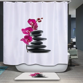 

Customizable 3d Shower Curtain Purple Orchid Pattern Thicken Polyester Waterproof Bath Curtains with Hooks Bathroom Product