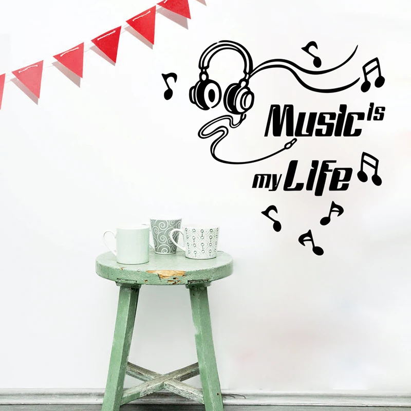 Music Is My Life Quotes Wall Stickers Home Decor Living Rooms DIY Vinyl Decoration Accessories Music Note Mural Walll Art Decals