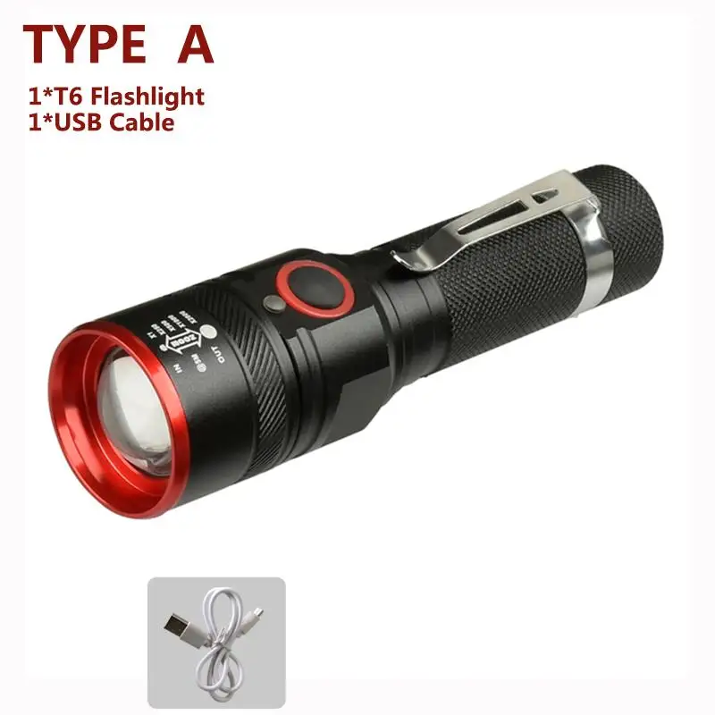 6000 люмен фонарик USB Перезаряжаемый T6 светодиодный фонарик Фонарь 18650 Водонепроницаемый светодиодный фонарик для велосипеда алюминиевый - Испускаемый цвет: TYPE A