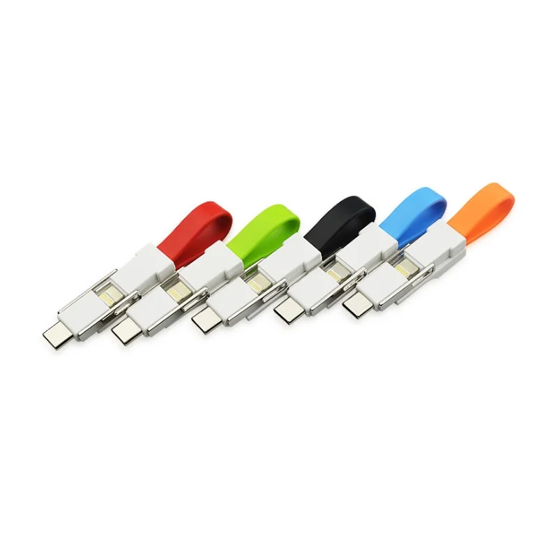 3 IN 1 Short Lightning USB noodle Cable Charger Cord adapter Keychain for phone Android Type C micro usb