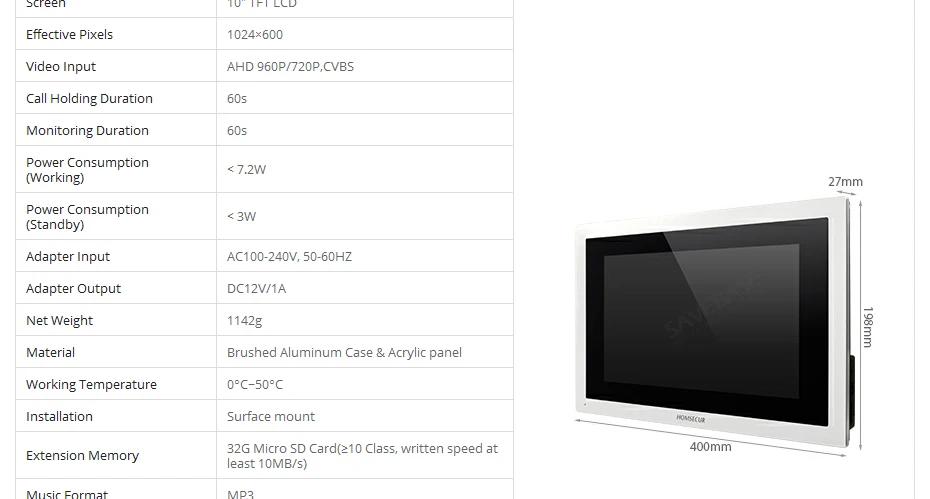 HOMSECUR 10 "AHD Видео домофонов Интерком охранника с ИК Ночное видение BC121HD-1S + BM114HD-S