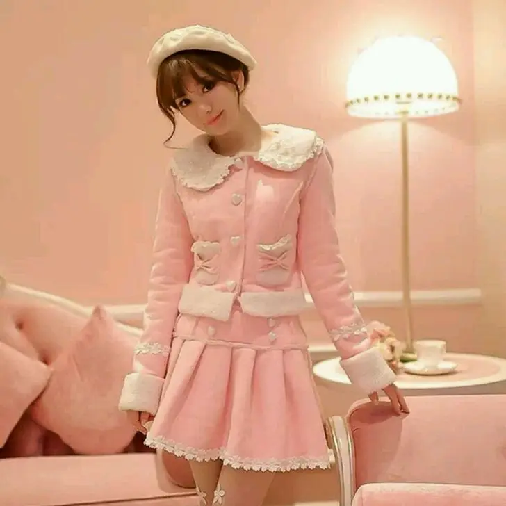 

Princess sweet lolita coat Candy Rain Sweet double-breasted tall waist faux suede pleated skirts C15CD5971
