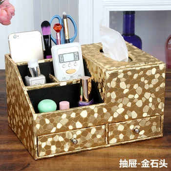 

Leather Storage box Multifunctional desktop draw organiser storage box Home Office Remote Control Holder Stand with tissue box