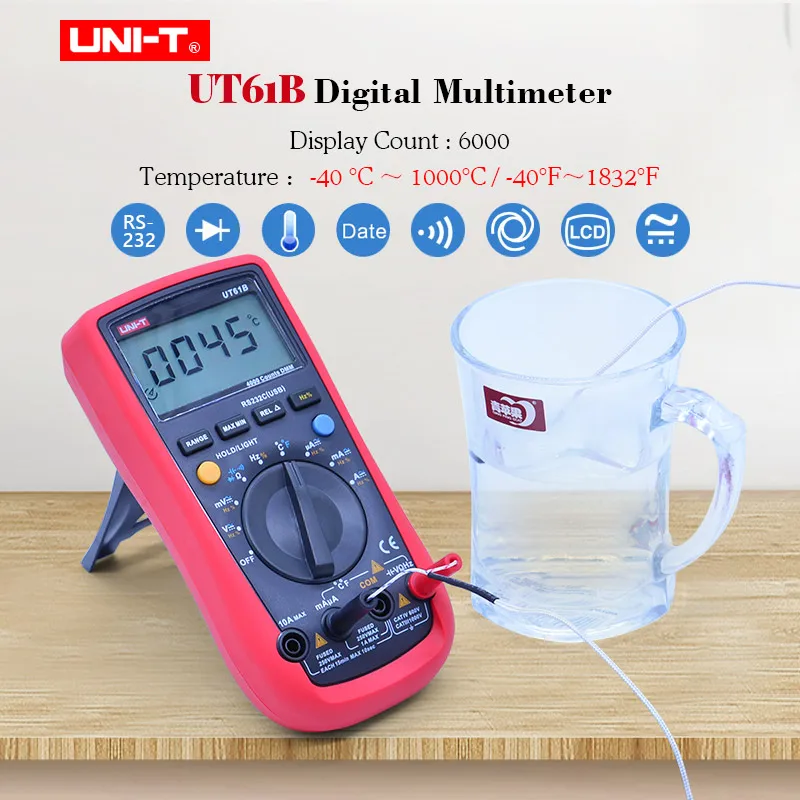 

UNI-T UT61B Digital Multimeter DC AC volt Ampere meter Ohm Resistance Capacitance Diode Temperature Tester/Auto Range Data hold