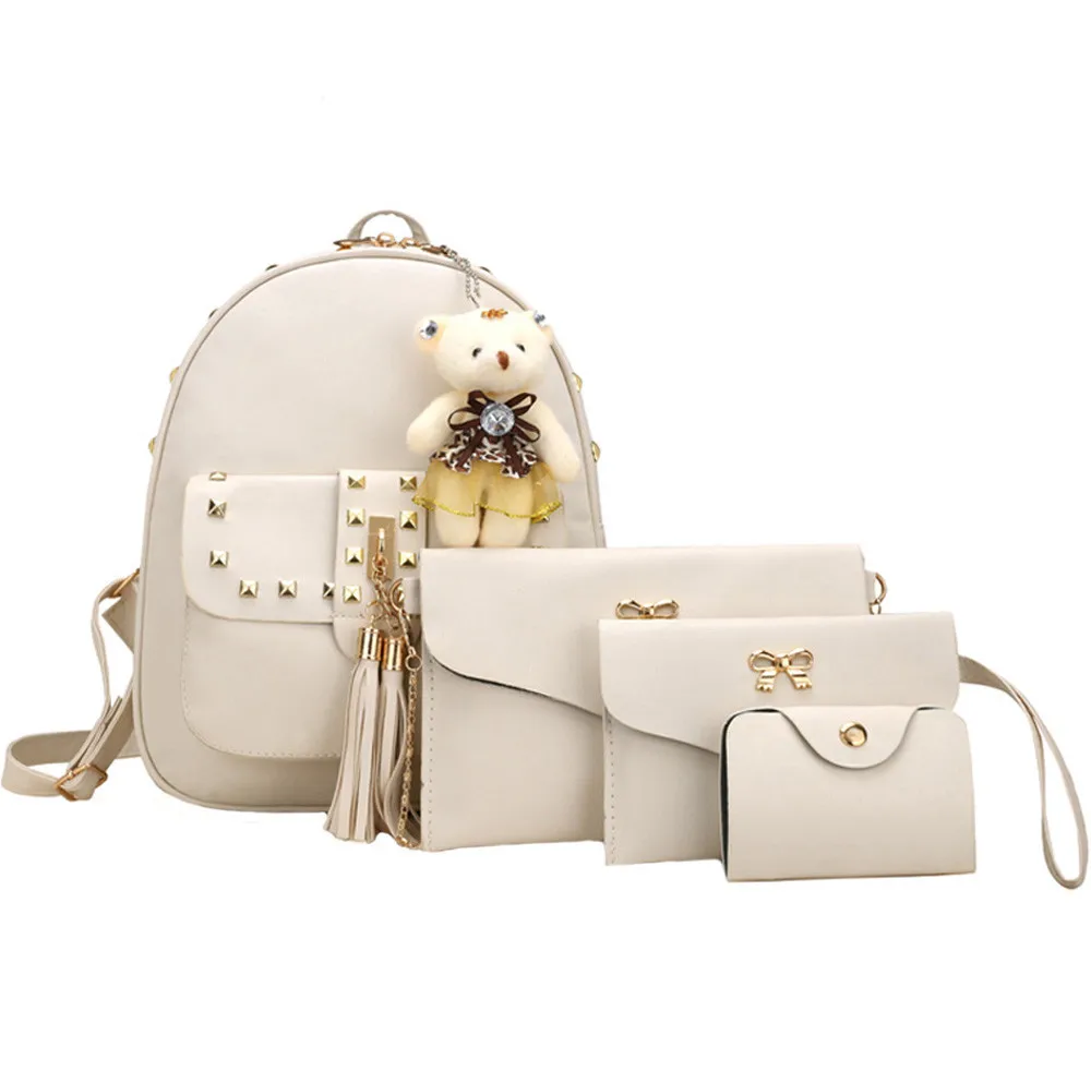 

Xiniu 4 Sets Women Girl Bear Animals tassel Backpack School Bag Shoulder