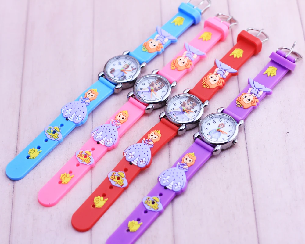 

10pcs/lot 3D Cartoon Lovely Kids Girls Boys Children Students Quartz Wrist Watch Very Popular watches sofia style
