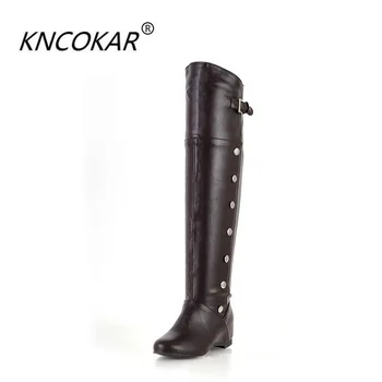 

KNCOKAR All kinds of PU leather in autumn and winter are made up of high knee boots to show thin and long boots to keep warm
