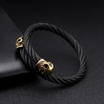 

Vintage Braided Skeleton Open Cuff Bracelet Skull Stainless Steel Chain Link Charm Men Women Bangle Bracelet Fashion Jewelry