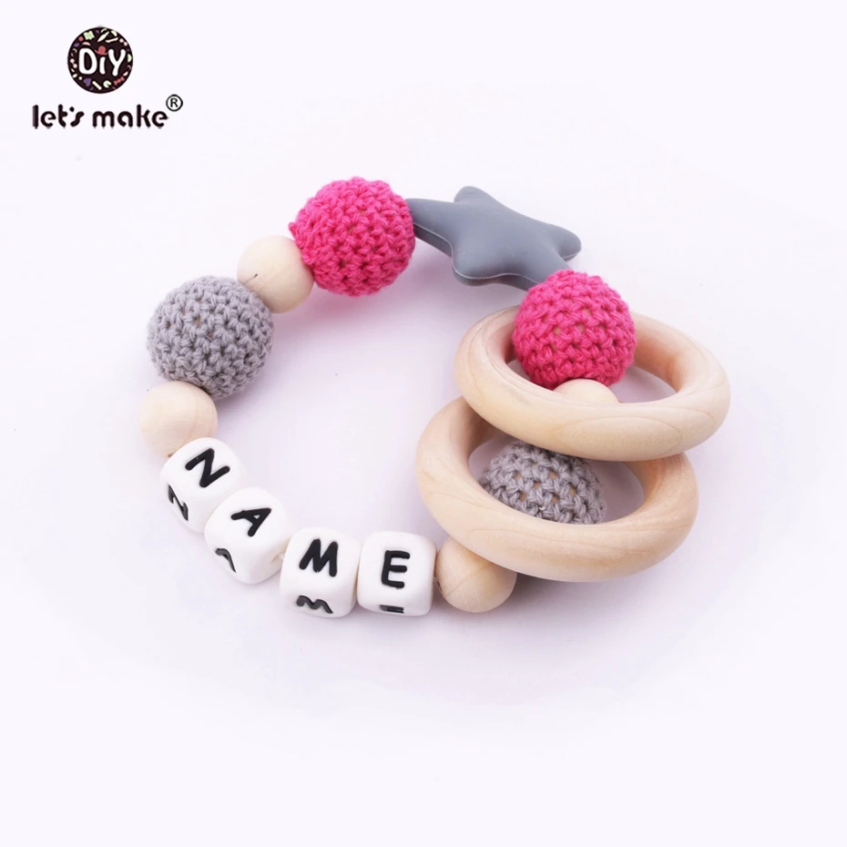 

Let's make 1pc Bracelet Personal Name Teether Crochet Bead DIY Craft Silicone Beads Wood Ring Nursing Bracelet Baby Teehter