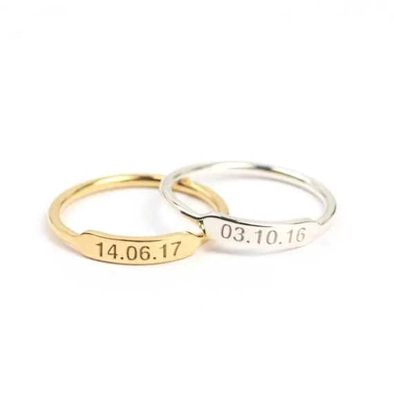 

Handmade Stackable Custom Engraved Initial Bar Rings for Women Gold Silver Personalized Customized Name Wedding Bands Ring