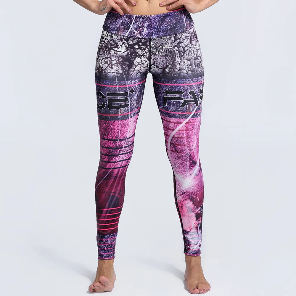 Women Purple Patchwork Fitness Quick Dry Exercise Leggings