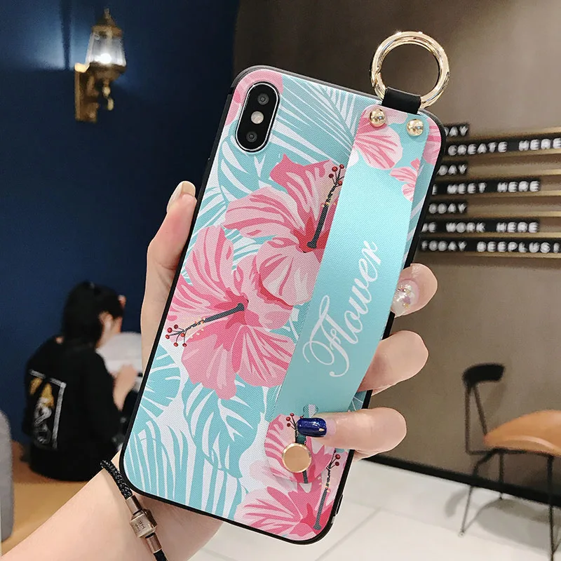 Чехол с ремешком на руку для samsung Galaxy S10E S8 S9 S10 Plus S10+ Note 8 9 10 Plus 10+ мягкий чехол из ТПУ с цветком и подставкой - Цвет: 15