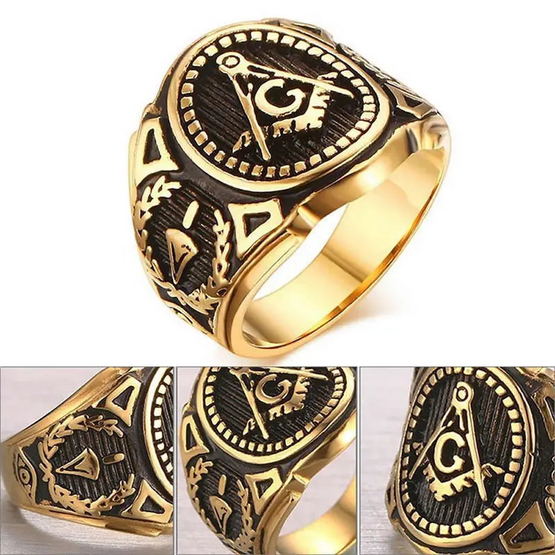 Men Accessories Punk Band Masonic Ring Freemasons Stainless Steel Rings New Drop Shipping JZ004