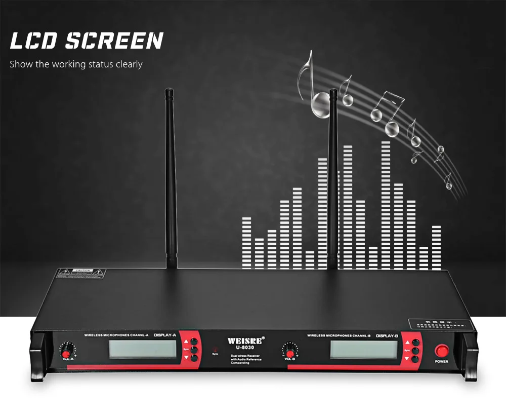 WEISRE U-8030 Профессиональный Двухканальный UHF беспроводной KTV микрофон набор 2 микрофона+ 1 приемник+ 2 антенны+ 1 пара набор для монтажа в стойку