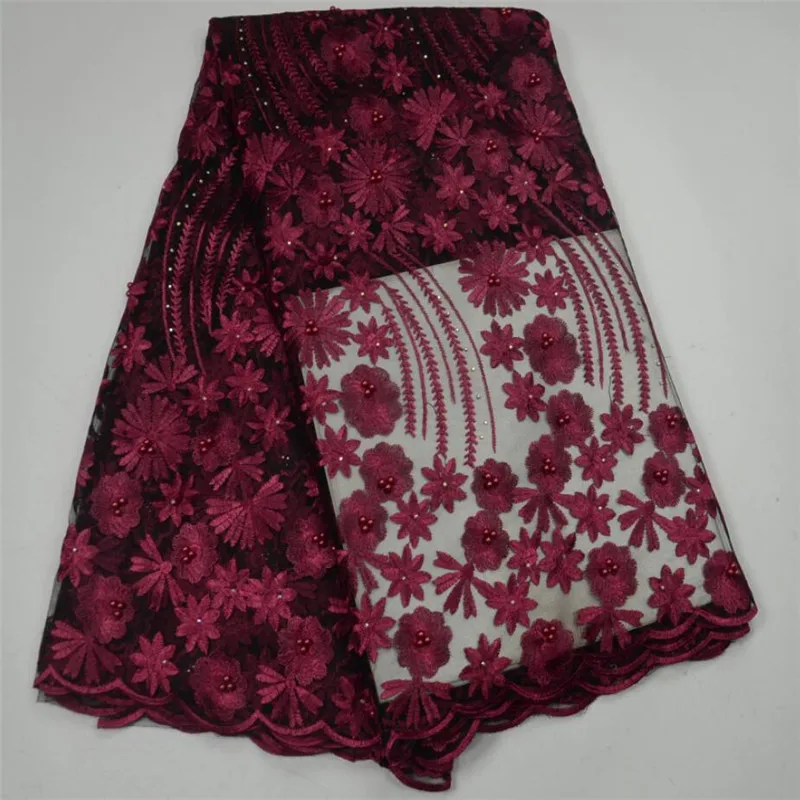 

Free shipping Africa frenchlace fabric high quality embroidered net lace fabric mesh material with stones