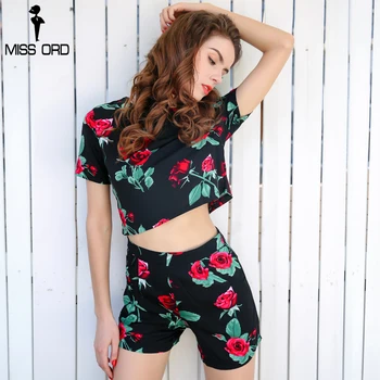

Missord 2020 Sexy O-neck short sleeve two-pcs print zipper playsuit FT8227
