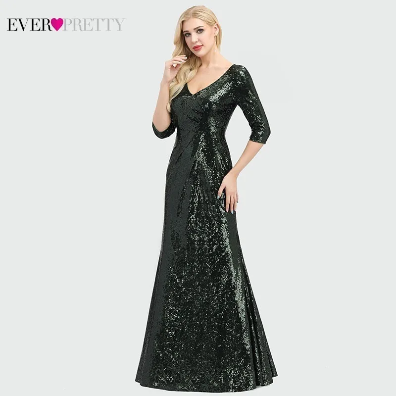 Ever Pretty, блестящие платья для выпускного вечера, длинные трапециевидные с v-образным вырезом, с рукавом 3/4, с блестками, сексуальные вечерние платья, Vestido De Gala