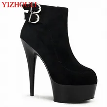 Обувь на очень высоком каблуке 15 см с низким голенищем; обувь для ночного клуба из замши с декоративным поясом; пикантная обувь для маленьких танцев