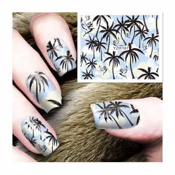 WUF 1 Sheet Nail Art Wrap Water Transfer Nails Sticker Coconut Trees Pattern Water Decals Stickers Decoration Tools Wraps 167