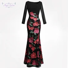 Женское вечернее платье Angel fashions черное с длинным рукавом и