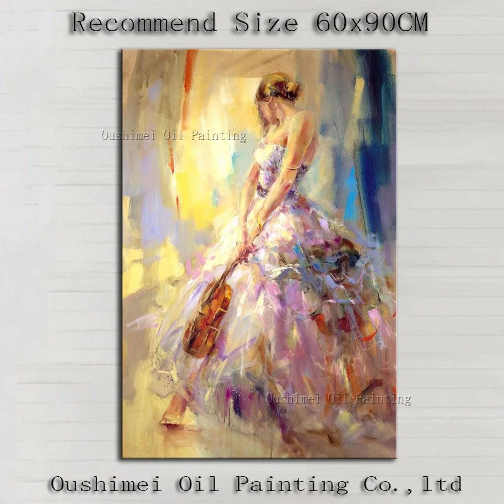 

Handmade Modern Picture on Canvas Character Beautiful Violinist Dancer Painting Hang Paintings Room Decor Figure Oil Painting