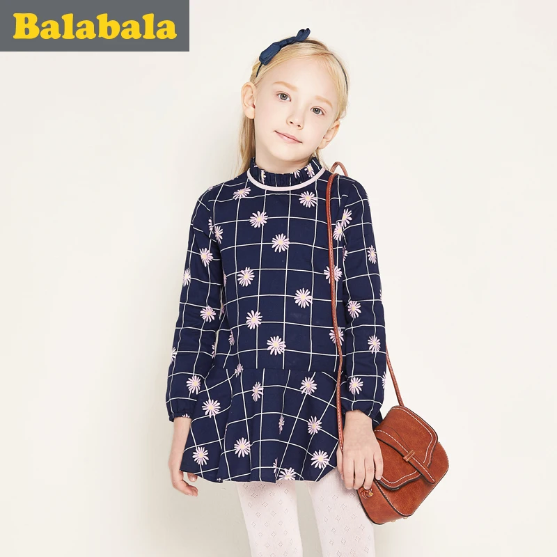 

balabala Girls Dress 2018 100% cotton printed toddler children summer Clothes breathable soft short Sleeve Dresses for girls
