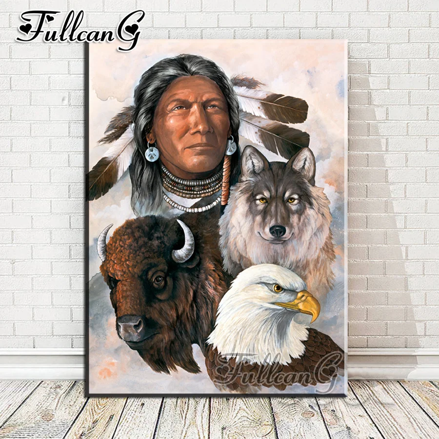 

FULLCANG diy mosaic full embroidery indian native american & animal painting with diamonds square/round drill handicraft FC828