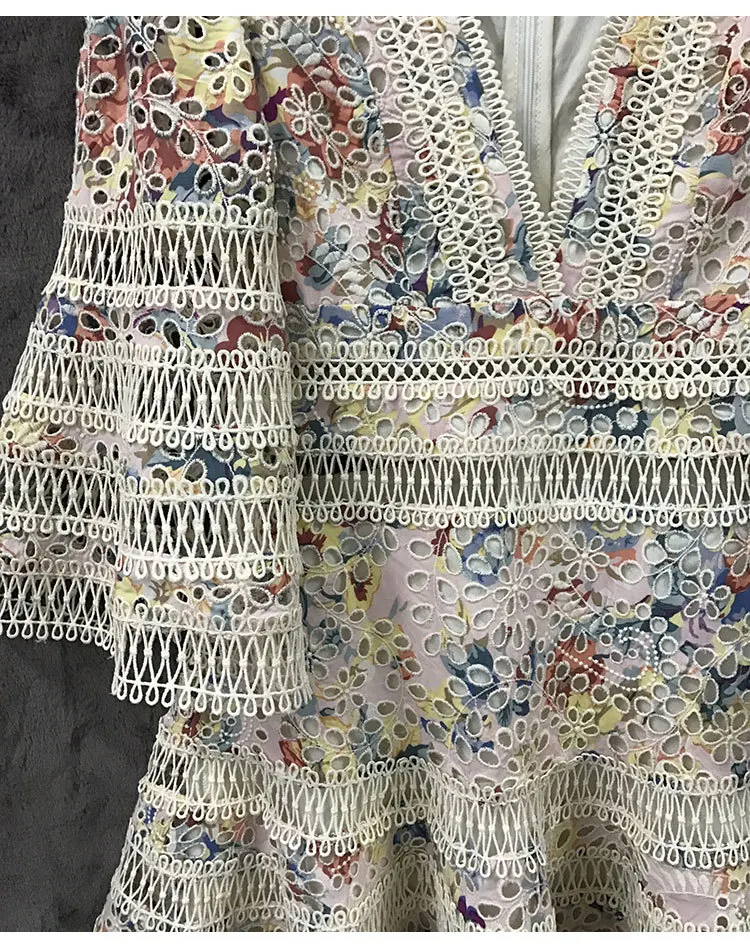TANG New High Quality Embroidery Summer Dress 2019 Vintage Hollow Out Mini Dress Slim High Waist Flare Sleeve Dresses (5)