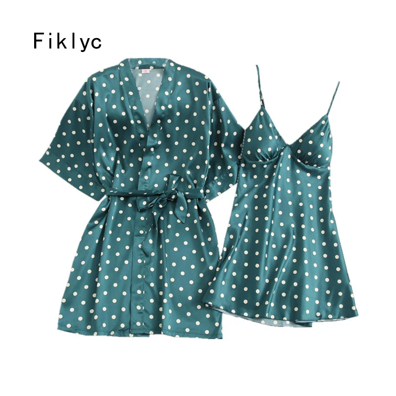 

Fiklyc underwear polka dot style simplicity loose hem women's robe & gown sets comfortable fabric beauty female nightwear NEW
