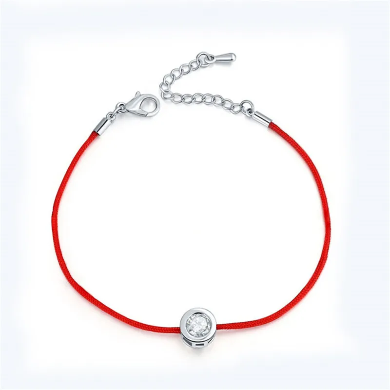 Женский браслет Lucky Red Cord веревочная нить с фианитом красный Канатный