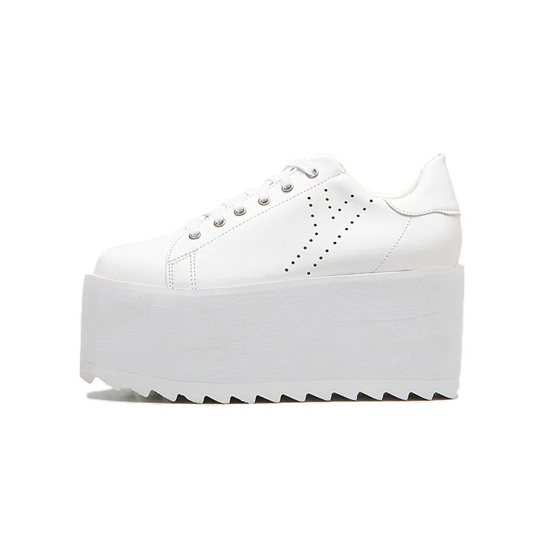 SWONCO/женские белые туфли; модель года; шикарные белые туфли в стиле Лолиты на очень высоком каблуке; повседневные женские Серебристые кроссовки на плоской платформе - Цвет: white