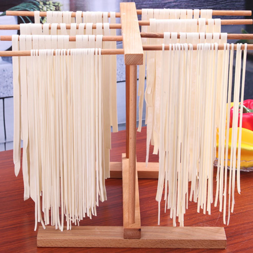 Natural Beechwood,Elm Pasta Drying Rack shewt Collapsible Wooden Pasta and Spaghetti Drying Rack Stand