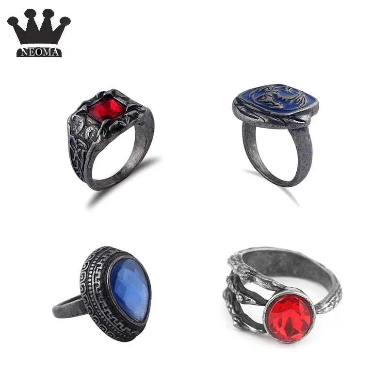 Модные Ringen12 игры Темные Души 3 кольца Винтаж красные, синие кристаллы стоя Дракон эмблема змея кольцо для женщи для мужчин интимные