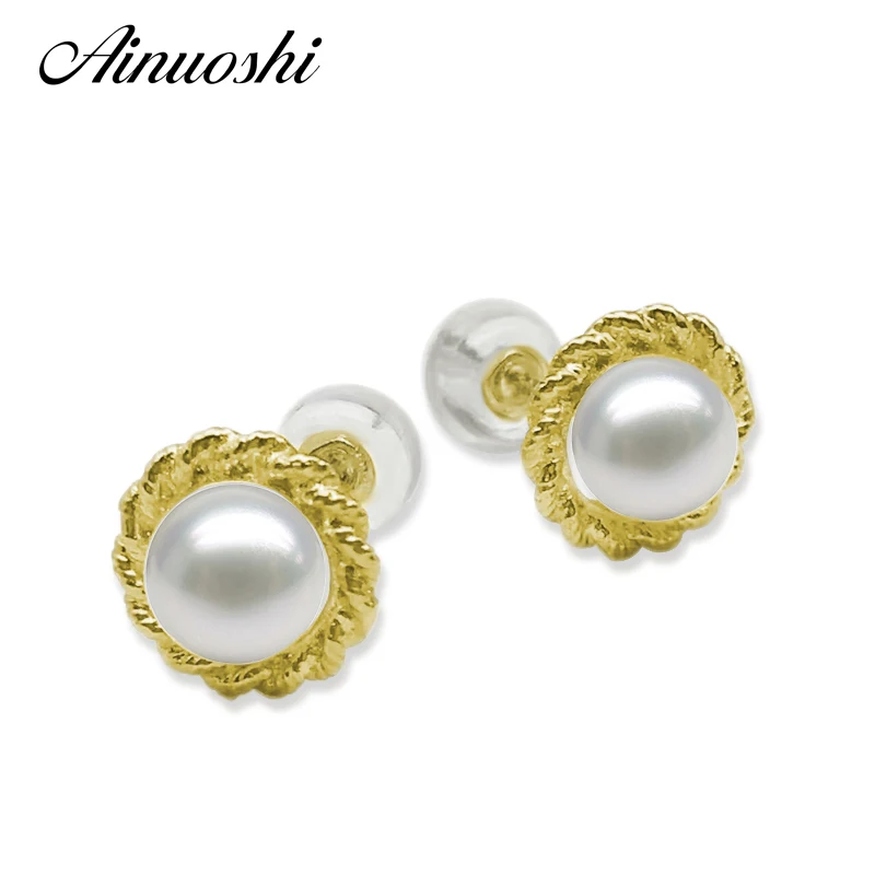 AINUOSHI Fashion 18K Yellow Gold Twisted Women Drop Earrings Natural Freshwater White Pearl 5.5-6mm Round Pearl Drop Earrings AINUOSHI Fashion 18K Yellow Gold Twisted Women Drop Earrings Natural Freshwater White Pearl 5.5-6mm Round Pearl Drop Earrings