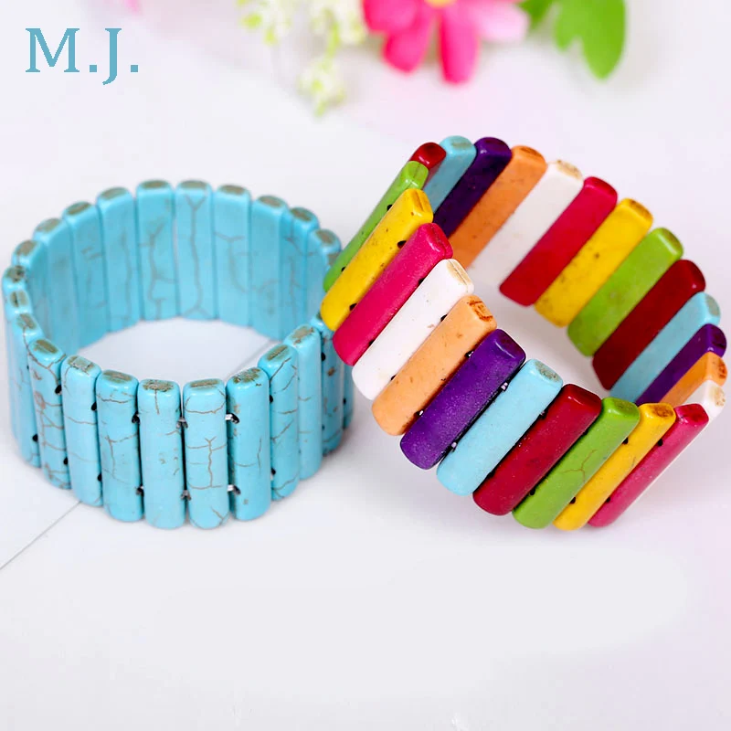 New Fashion Turquoise Stone Bracelets For Women Bracelet Handmade Elastic Bangles Jewelry Female Valentine's Trinket Party Gift