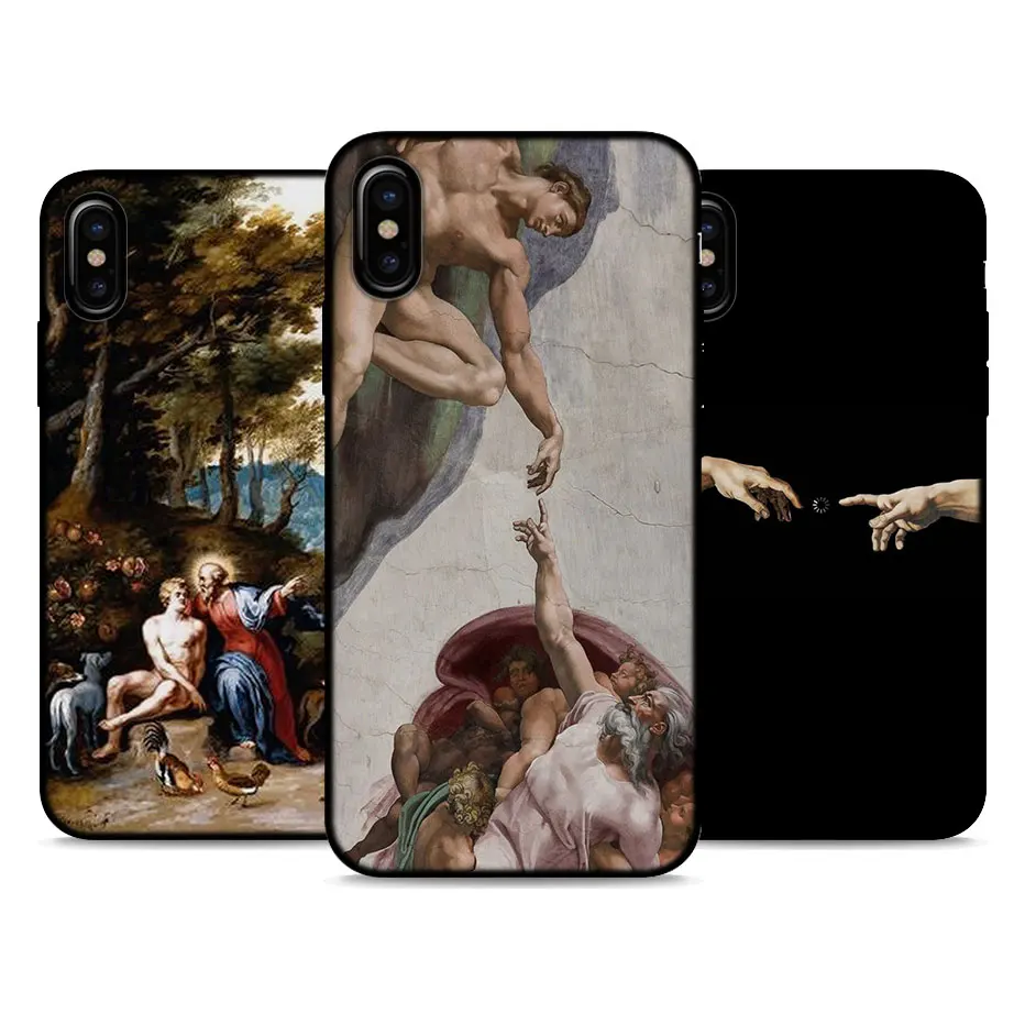 

The Creation of Adam luxury Black Case for Apple iPhone 6 6s 7 8 Plus 5 5S SE X XS XR Soft silicone protective phone Case Capa