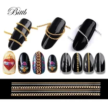 Bittb 3D Золотая Серебряная металлическая цепочка для ногтей, стальные шарики, украшение для ногтей, очаровательные драгоценные камни, панк аксессуары для ногтей, инструменты для маникюра