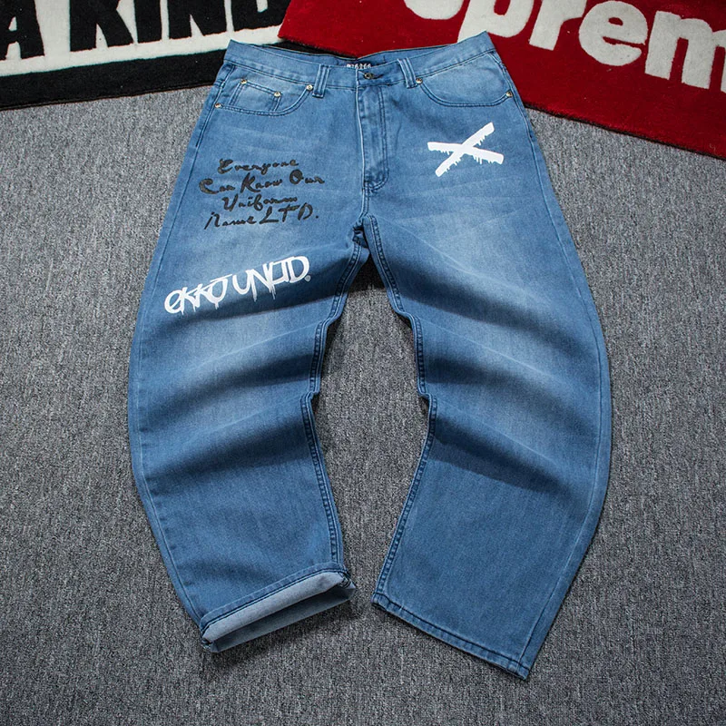 Мужские Свободные мешковатые джинсы размера плюс хип-хоп джинсы осень зима с буквенным принтом хип-хоп джинсы скейтборд мужские широкие брюки
