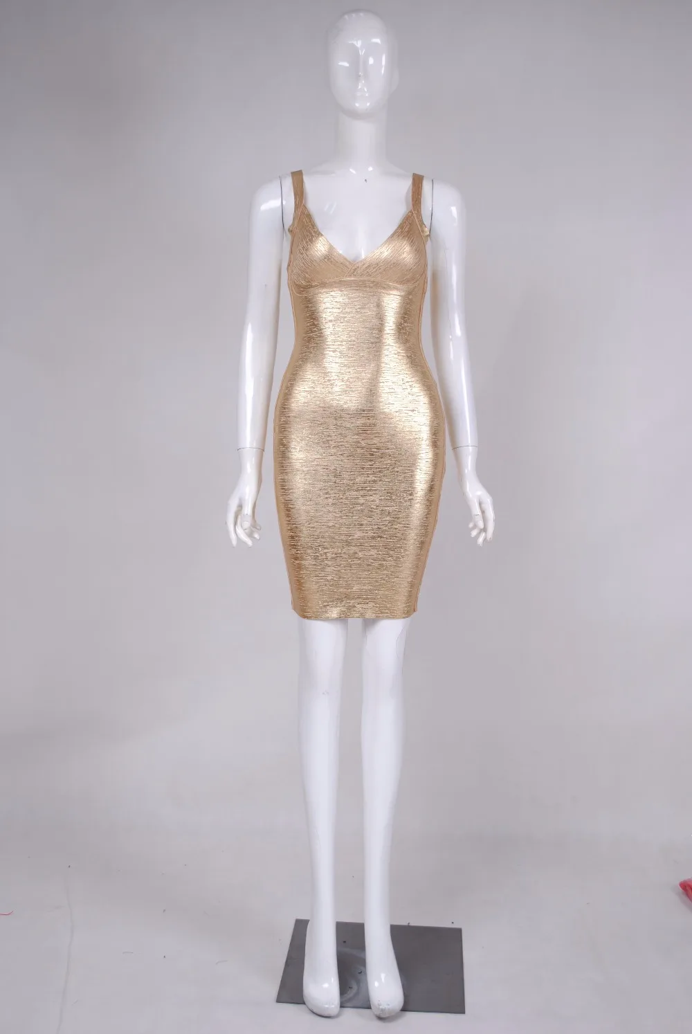 Весеннее модное сексуальное бронзовое серебряное Золотое Платье-бандаж с v-образным вырезом трикотажное эластичное дизайнерское вечерние платье