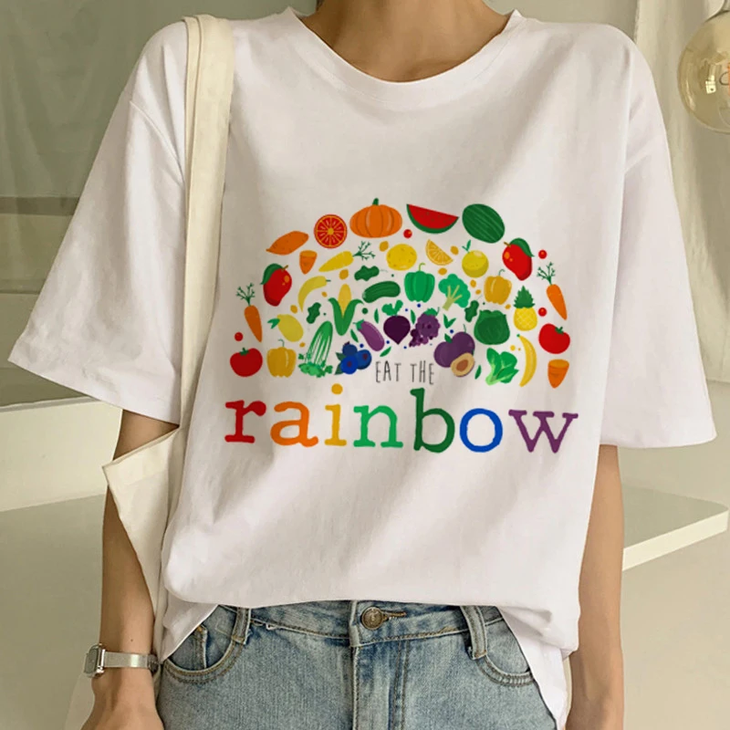 Футболка с радугой, милая Футболка Harajuku, женская футболка Ullzang Rainbow Unicorn, модная футболка с коротким рукавом, Kawaii, женские футболки - Цвет: 3147