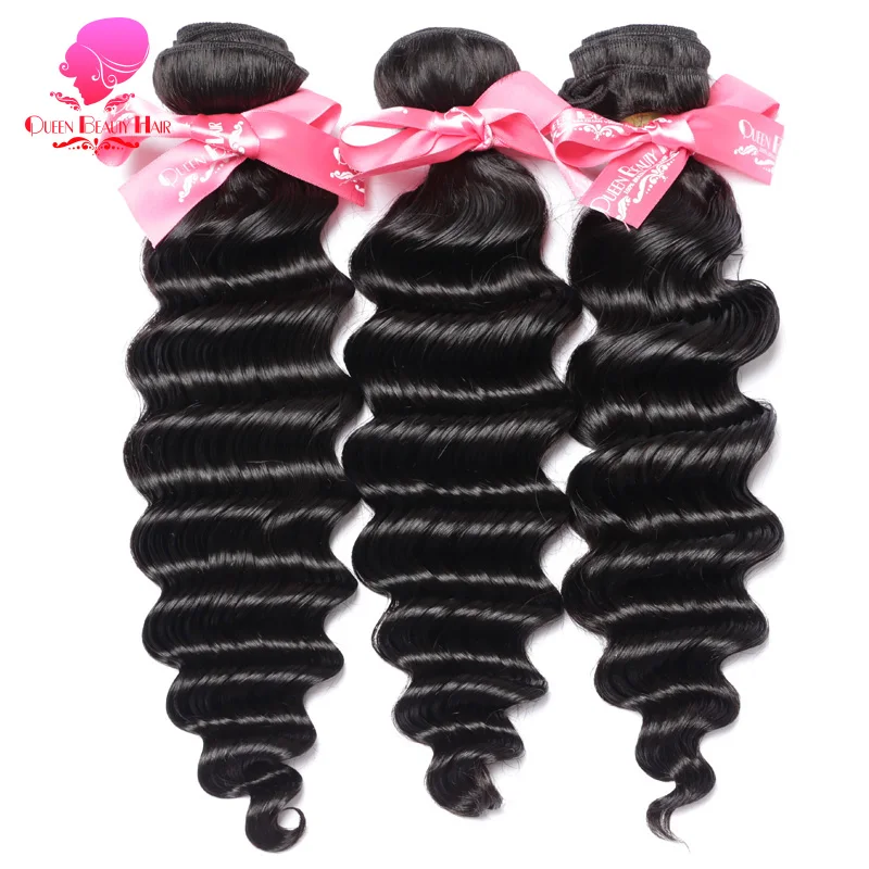

QUEEN BEAUTY 1/3/4 Pcs Brazilian Loose Deep Wave Bundles Remy Human Hair Weave Weft Natural Color Hair Extension 12 - 30 inch